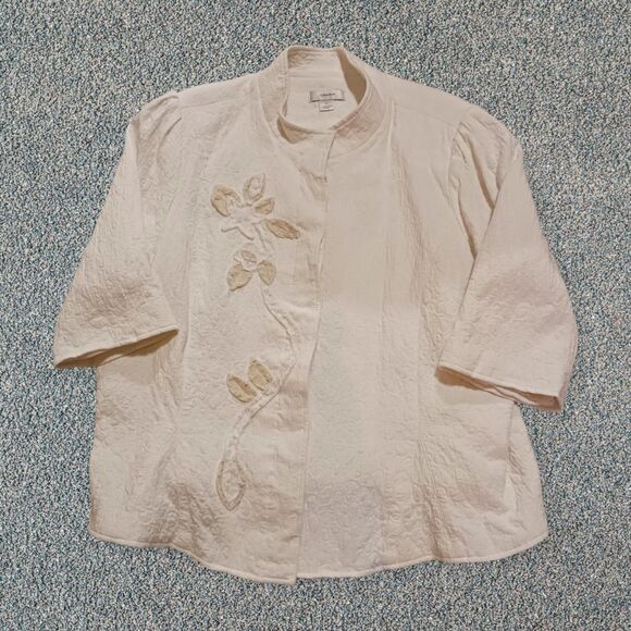 CJ Banks Womens  3X Ivory Applique Floral Textured Button Down Jacket - Picture 1 of 11